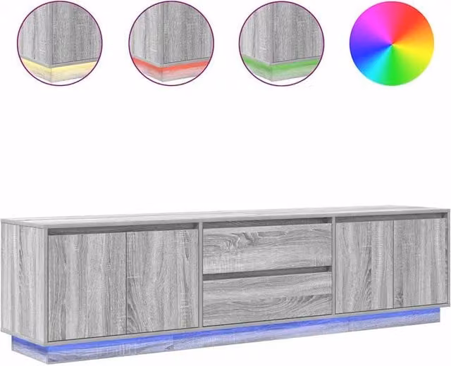 Berkfield Home Modern TV Cabinet with LED Lights in Grey Sonoma, W: 193.5 cm, D: 41 cm, H: 50 cm