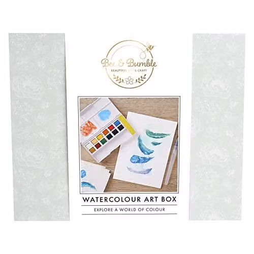 Bee & Bumble Watercolour Art and Crafts Paint Box with Oil Pastels, Soft Pastels, A5 Mixed Media Pad and Blending Stump