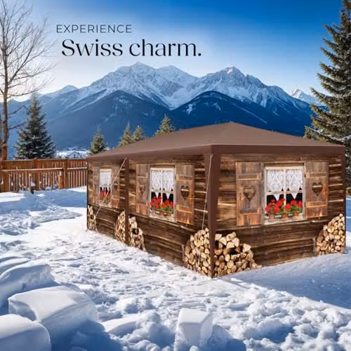 tectake Alpine Hut Design Garden Gazebo in Brown with Removable Side Panels and Windows, W/D/H: 600 x 300 x 250 cm – 6