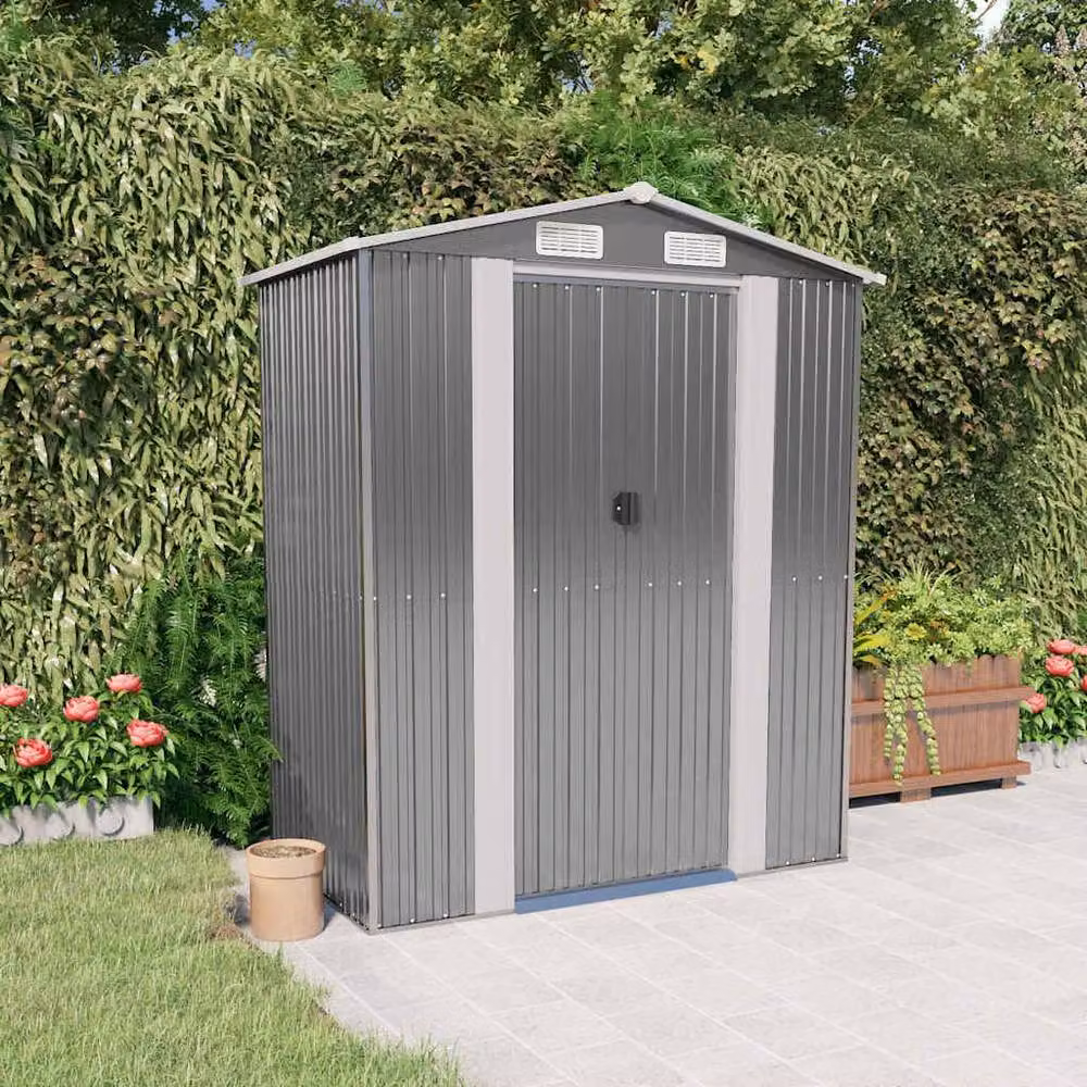 Berkfield Home Garden Shed in Light Grey, Galvanised Steel, W/D/H: 192 x 108 x 223 cm – 2