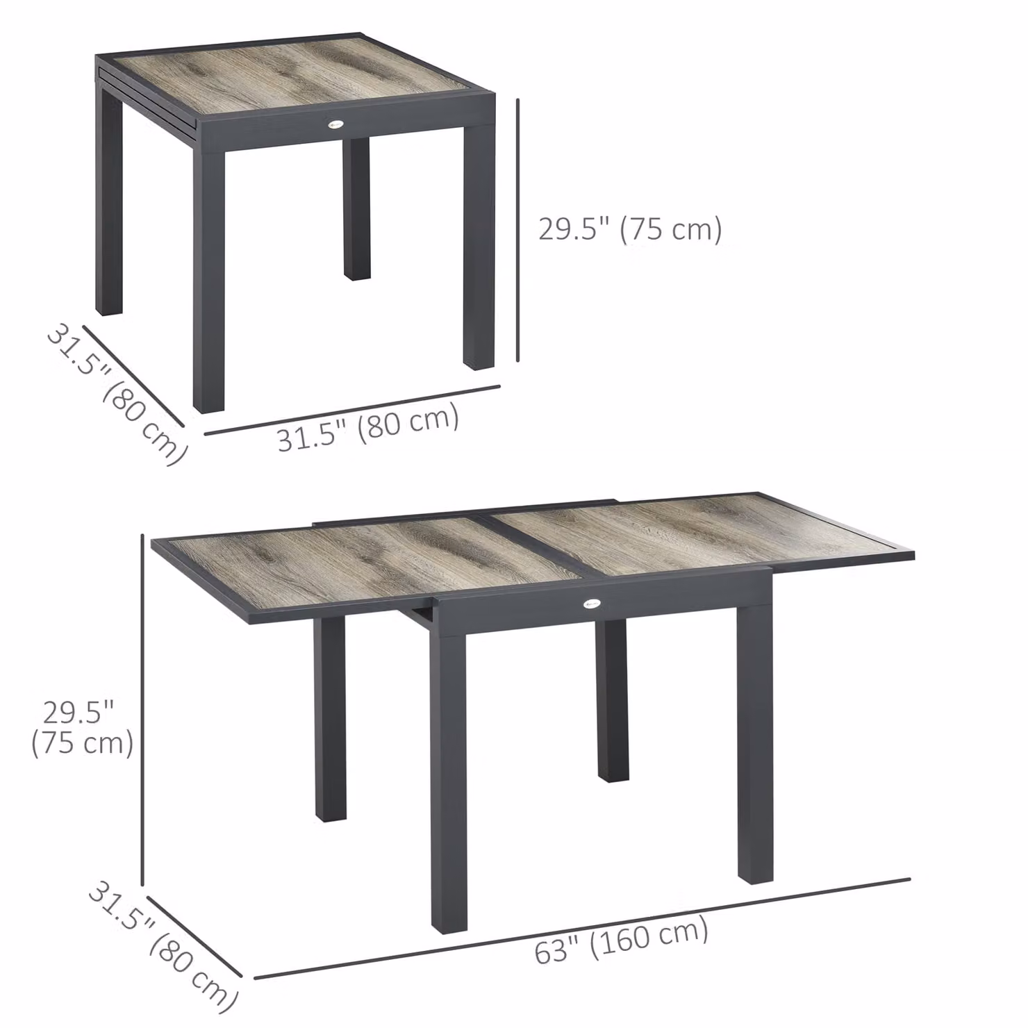 Outsunny Extendable Rectangular Garden Dining Table with Aluminium Frame and Plastic Tabletop in Beige and Grey – 3