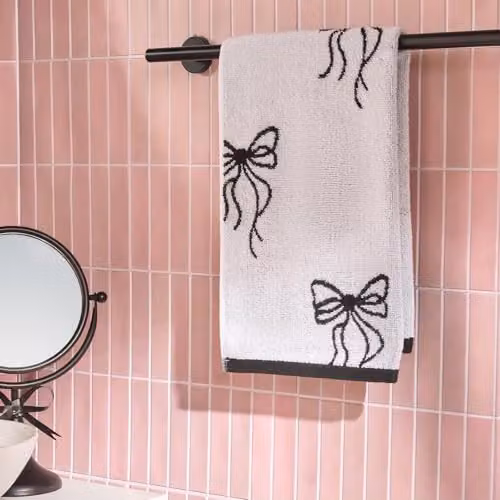 OHS White Bow Print Cotton Bath Towel, W/D/H: 70 x 115 cm