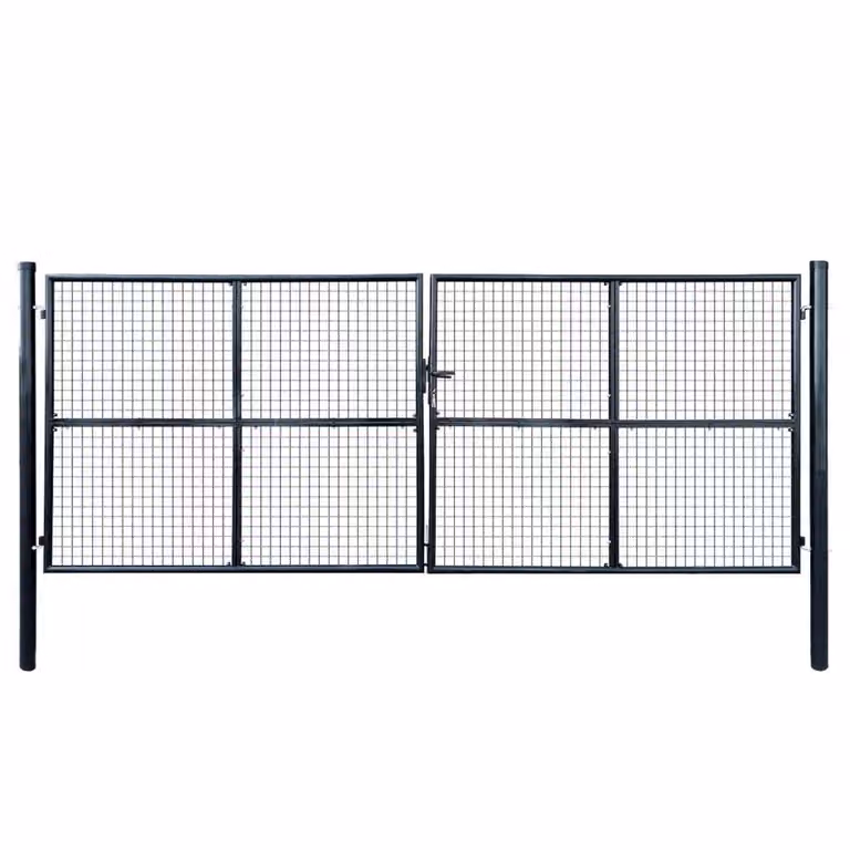 Berkfield Home Galvanised Steel Mesh In-Ground Garden Gate, Grey, W: 400 cm, H: 200 cm