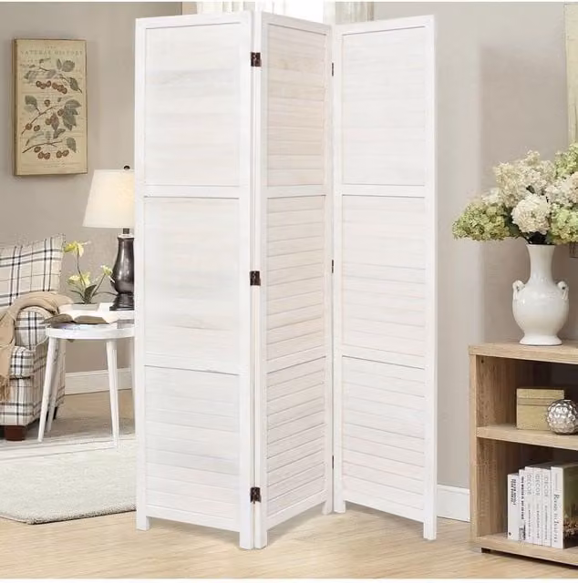 Living and Home Folding Solid Wood Room Divider Privacy Screen in White
