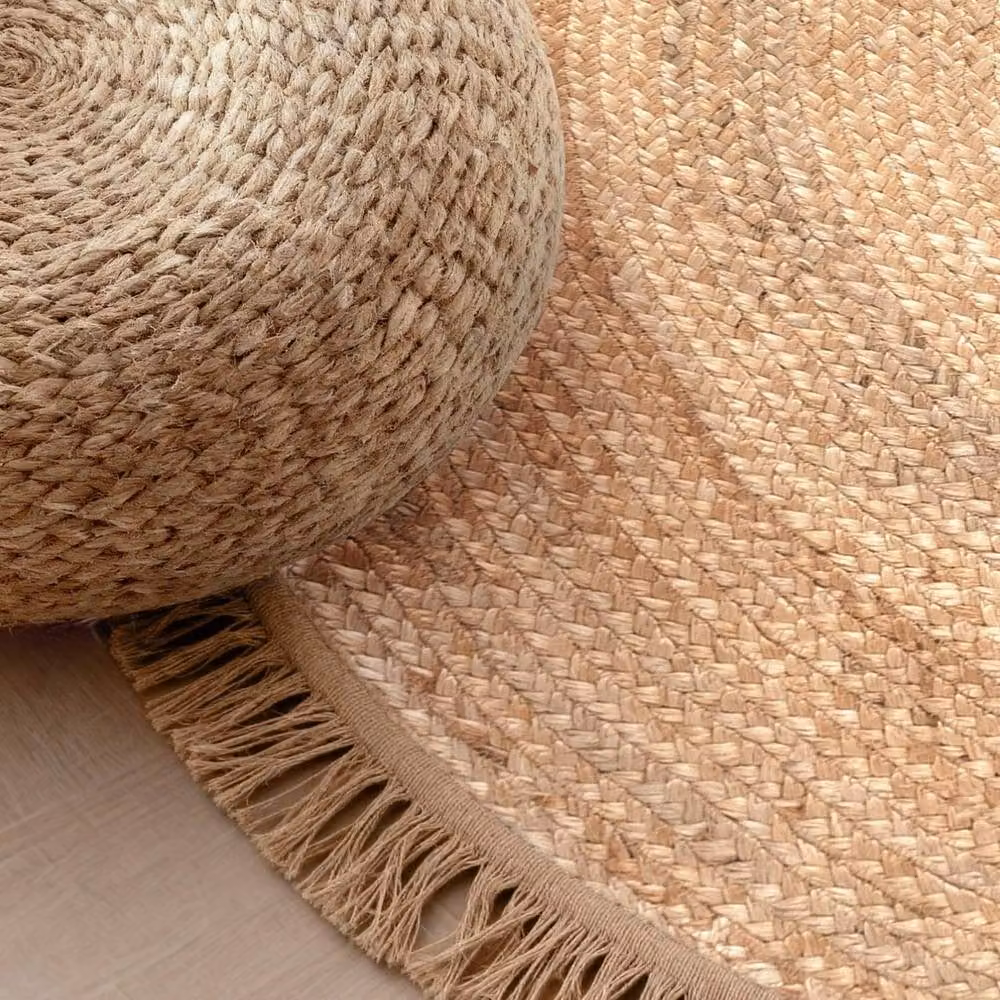 THE RUGS Nuru Gold Braided Reversible Jute Round Living Room Rug, Diameter: 200 cm – 2
