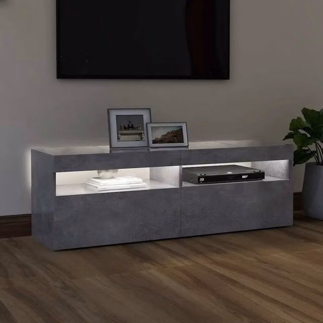 Berkfield Home Modern TV Cabinet with LED Lights in Concrete Grey, W/D/H: 120 x 35 x 40 cm – 1