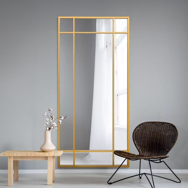MirrorOutlet Modern Rectangular Gold Wall Leaner Mirror, H 180 cm x W 85 cm