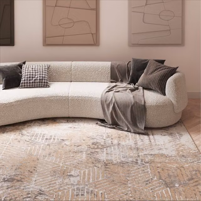 The Rug House Modern Geometric High-Low Effect Area Rug in Beige, W: 110 cm, D: 60 cm