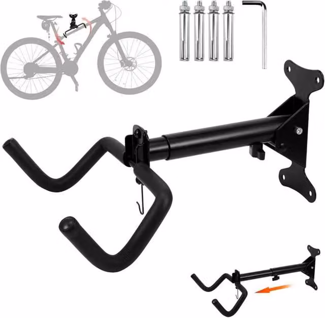 NESTLUNE Adjustable Wall Mounted Metal Bike Storage Hanger in Black