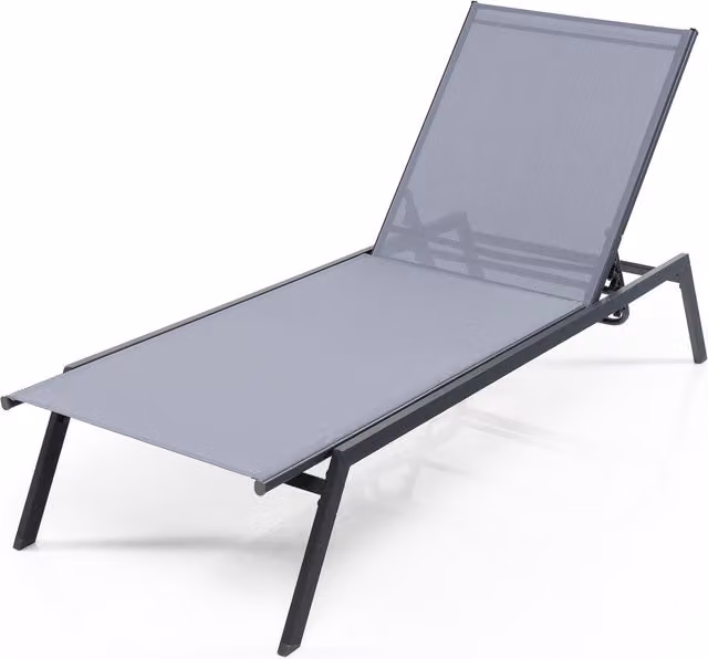 Costway Modern Outdoor Adjustable Chaise Lounge Chair in Grey with Textilene Fabric and Powder Coated Steel Frame
