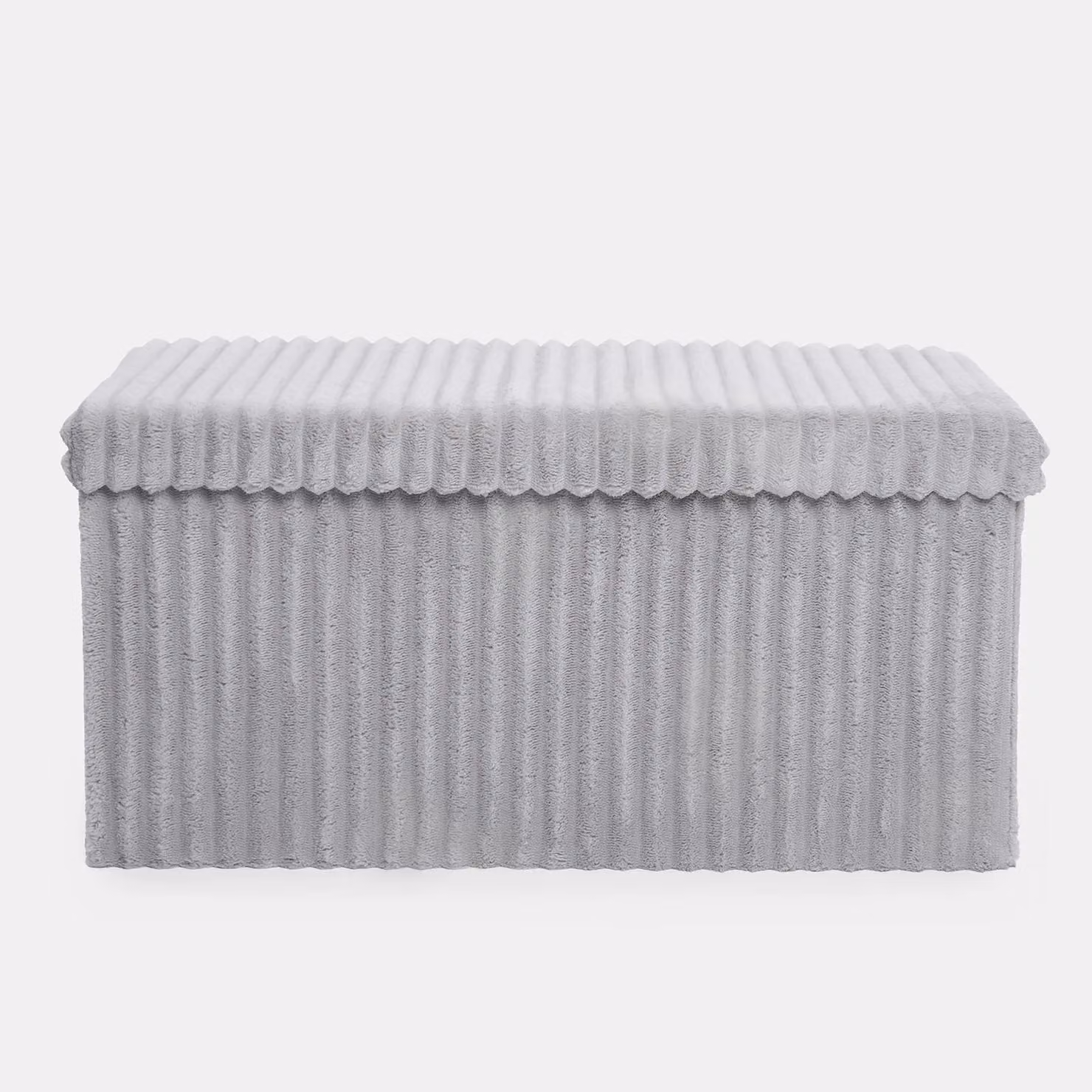 OHS Grey Ribbed Fleece Storage Ottoman Footstool with Lid, W/D/H: 80 x 40 x 40 cm – 6