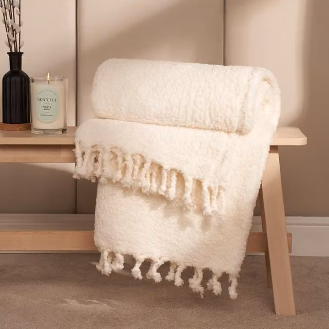 OHS Grey Fleece Throw Blanket with Fringes