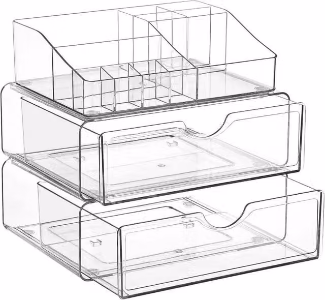 VOGREX Transparent Acrylic Makeup Organiser Cosmetic Vanity Case with Lid and Handles