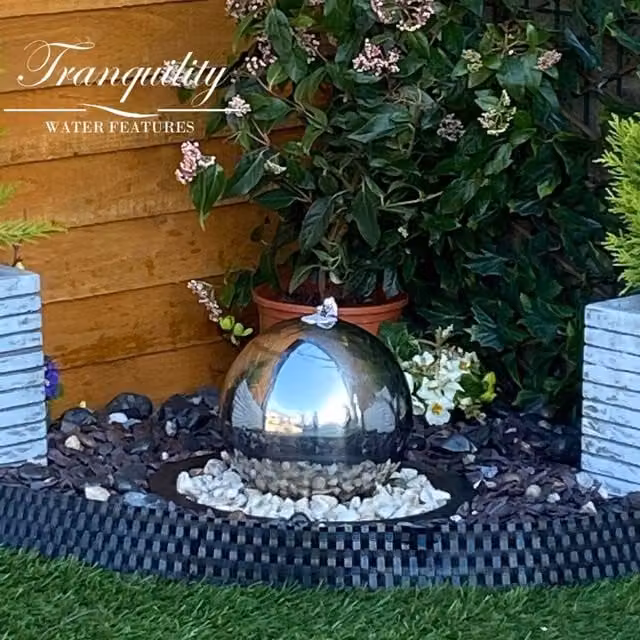 Tranquillity Water Features Modern Stainless Steel Sphere Tabletop Water Feature, Grey, Diameter: 20 cm