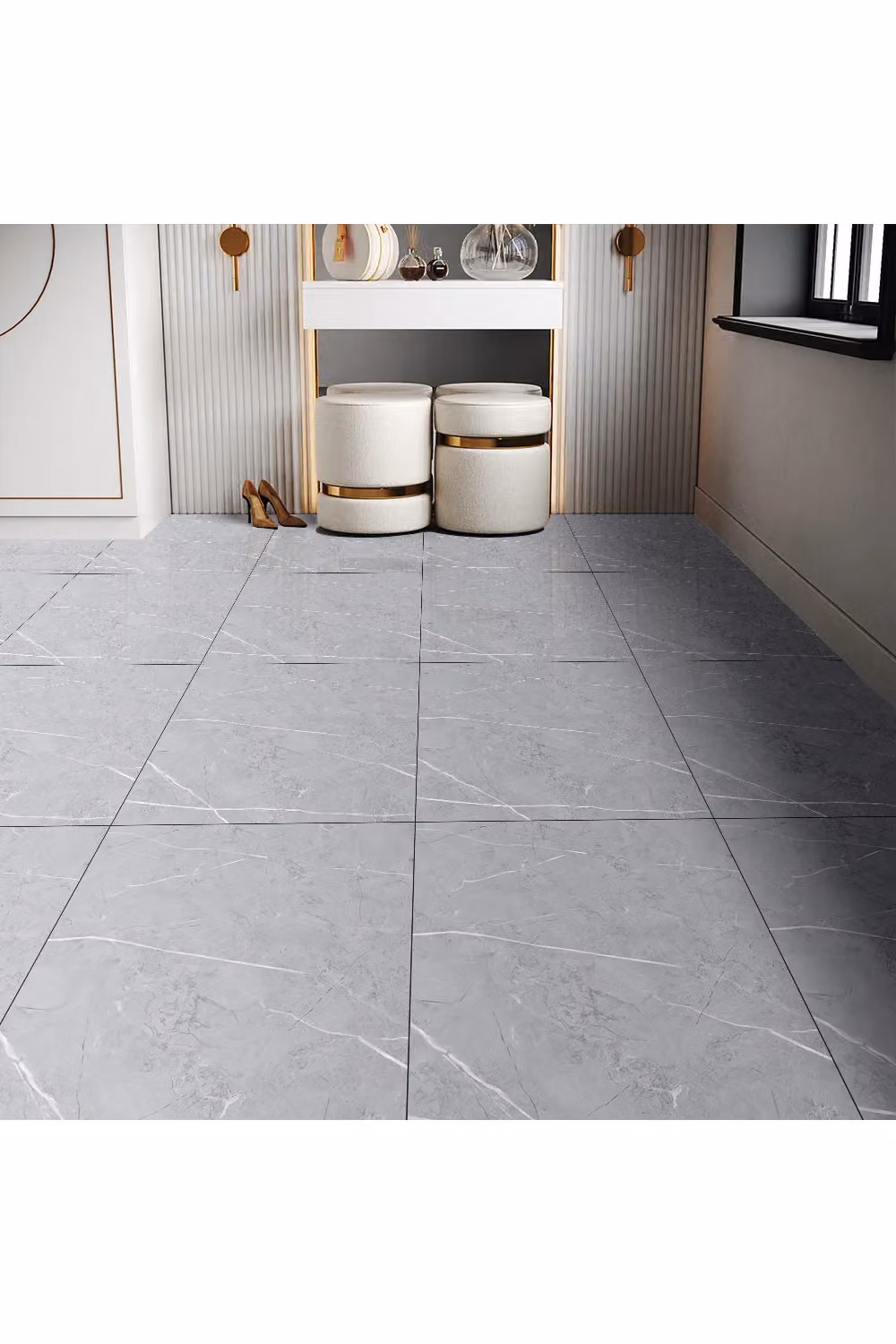 Living and Home 12-Piece Stone Look Self-Adhesive PVC Flooring Tiles in Light Grey, W/D/H: 30 x 30 x 0.3 cm – 2