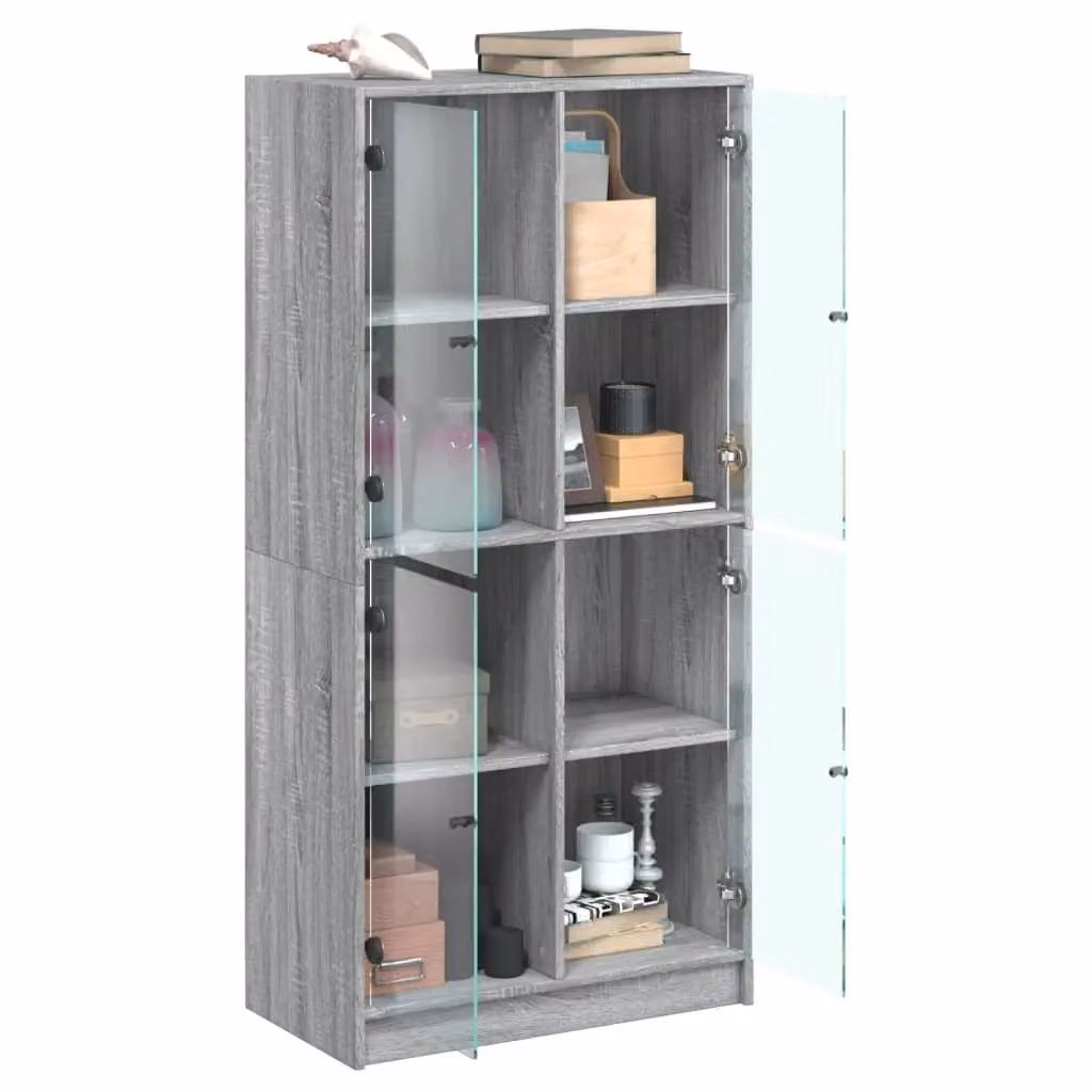 Berkfield Home Modern Highboard with Glass Doors in Grey Sonoma, W/D/H: 68 x 37 x 142 cm – 2