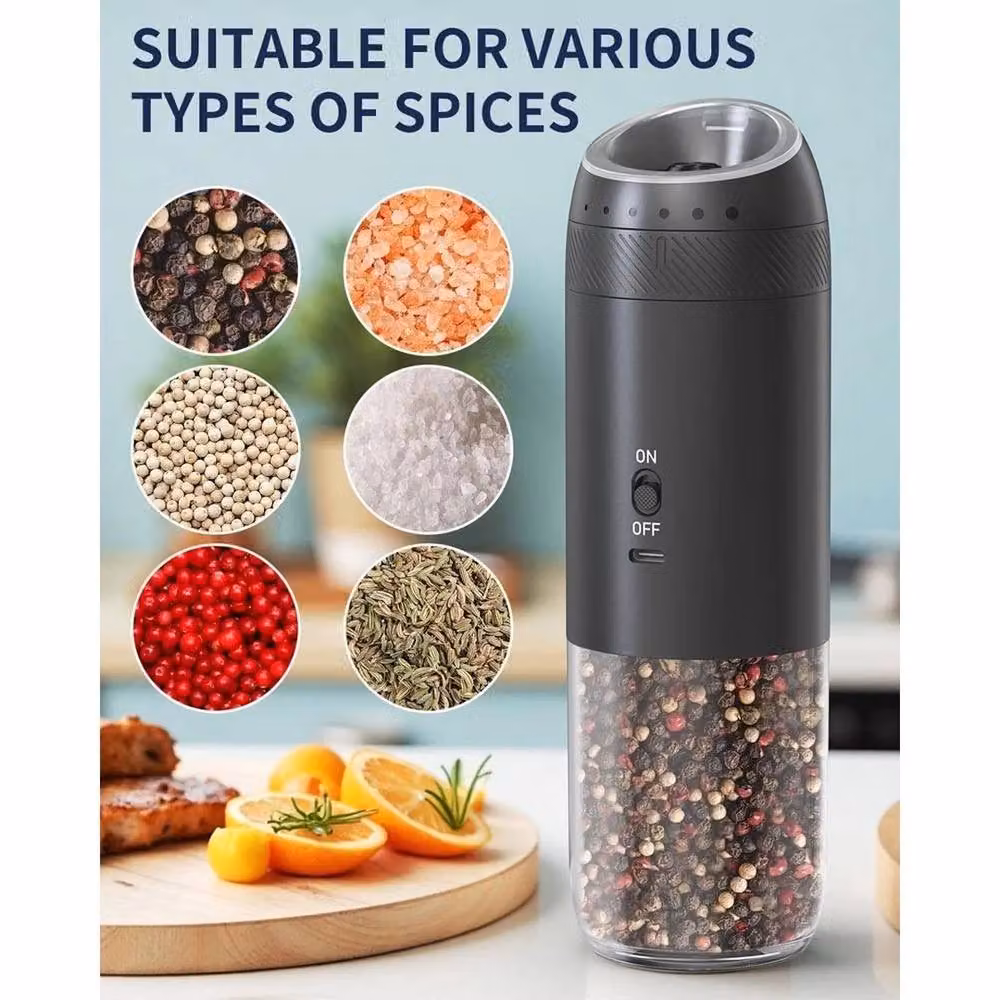 FLAVORA Rechargeable Gravity Electric Salt and Pepper Grinder in Black – 5