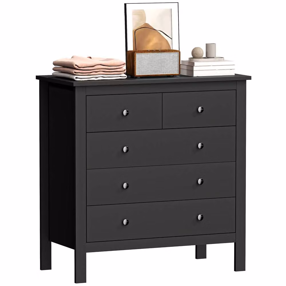 HOMCOM Modern 5 Drawer Chest of Drawers in Black – 2