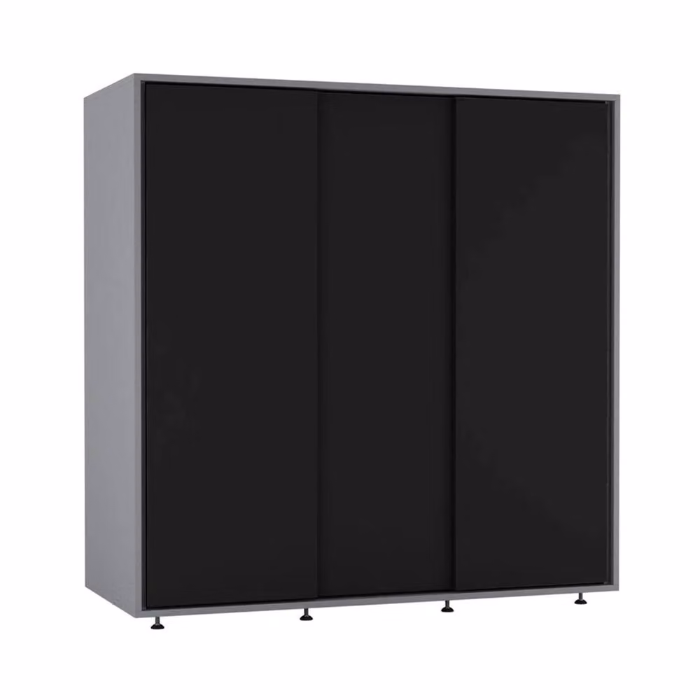 FORGEVIO Modern Wardrobe Bedroom Storage Closet with Hanging Rail and Hinged Doors, Grey and Black, W/D/H: 120 x 51.5 x 120 cm – 2