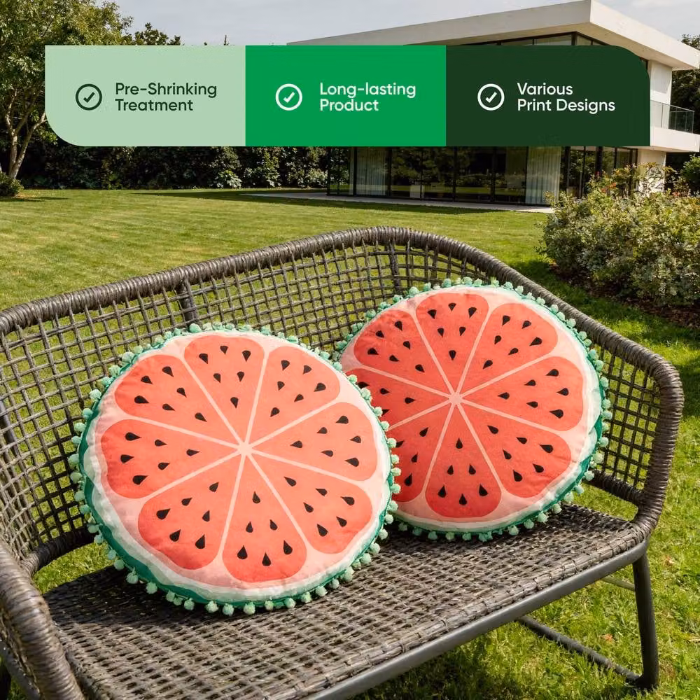 Gardenwize Pack of 2 Round Watermelon Printed Scatter Cushions in Multicolour and Red – 3