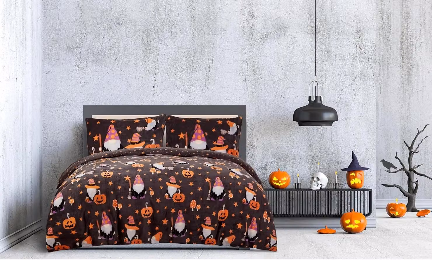 Smart Living Halloween Gonk Reversible Flannel Duvet Cover and Pillowcase Set, Charcoal Grey, 90 x 200 cm – 4