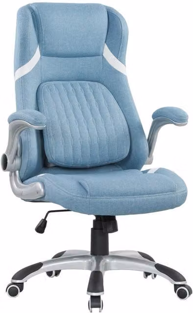 Rolipo Ergonomic Linen-Look Office Chair in Blue with Adjustable Height, Tilt Function and Armrests – 1