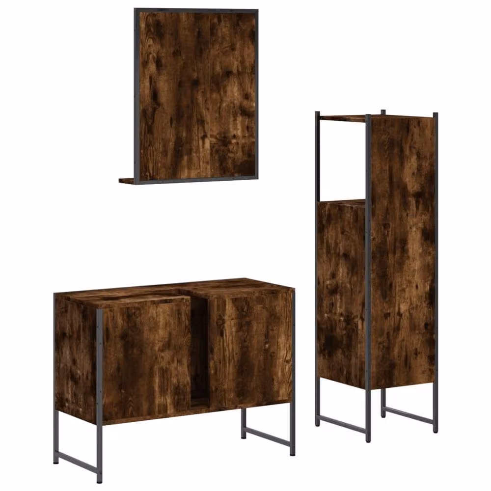 Berkfield Home 3 Piece Smoked Oak Bathroom Cabinet Set in Brown – 4