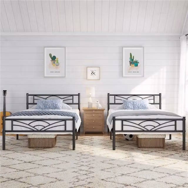 Yaheetech Modern Metal Bed Frame in Black, W/D/H: 90 x 200 cm