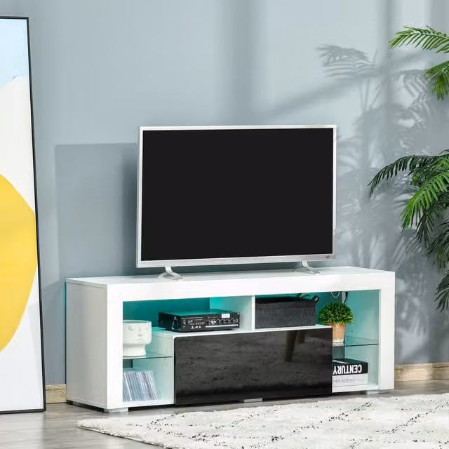 HOMCOM Modern Glossy TV Stand Cabinet in Black and White, Width: 140 cm