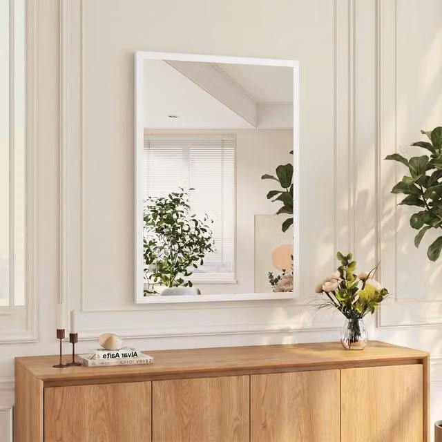 HOMCOM Set of 2 Modern Rectangular White Wall Bathroom Vanity Mirrors