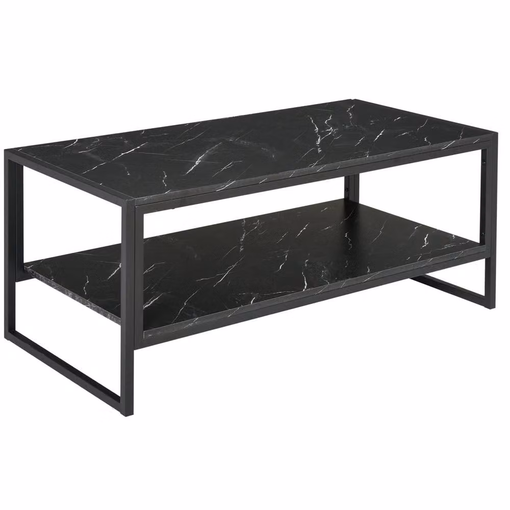 Wyld Haus Minaba 2 Tier Black Marble Effect Coffee Table with Bottom Shelf – 2