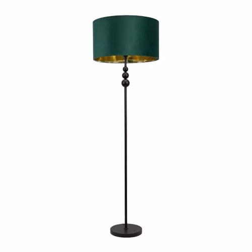 ValueLights Marissa Black Stacked Ball Floor Lamp with Green Velvet Drum and Gold Inner Shade including Warm White Bulb – 1