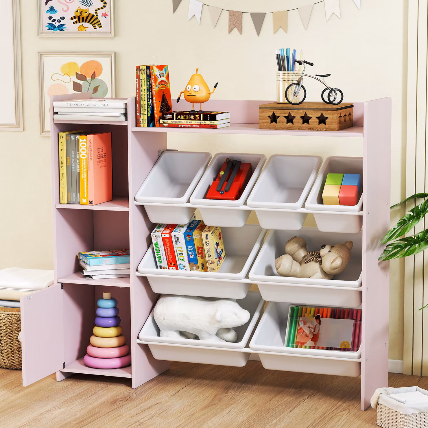 AIYAPLAY Toy Storage Unit with 8 Removable Bins and Shelves, Pink – 2