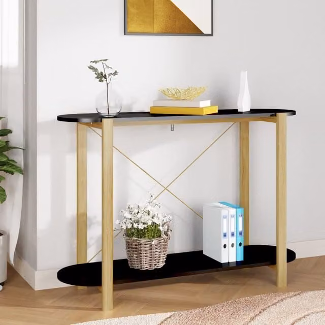 Berkfield Home Black Engineered Wood Console Table, W: 110 cm, D: 38 cm, H: 75 cm – 1