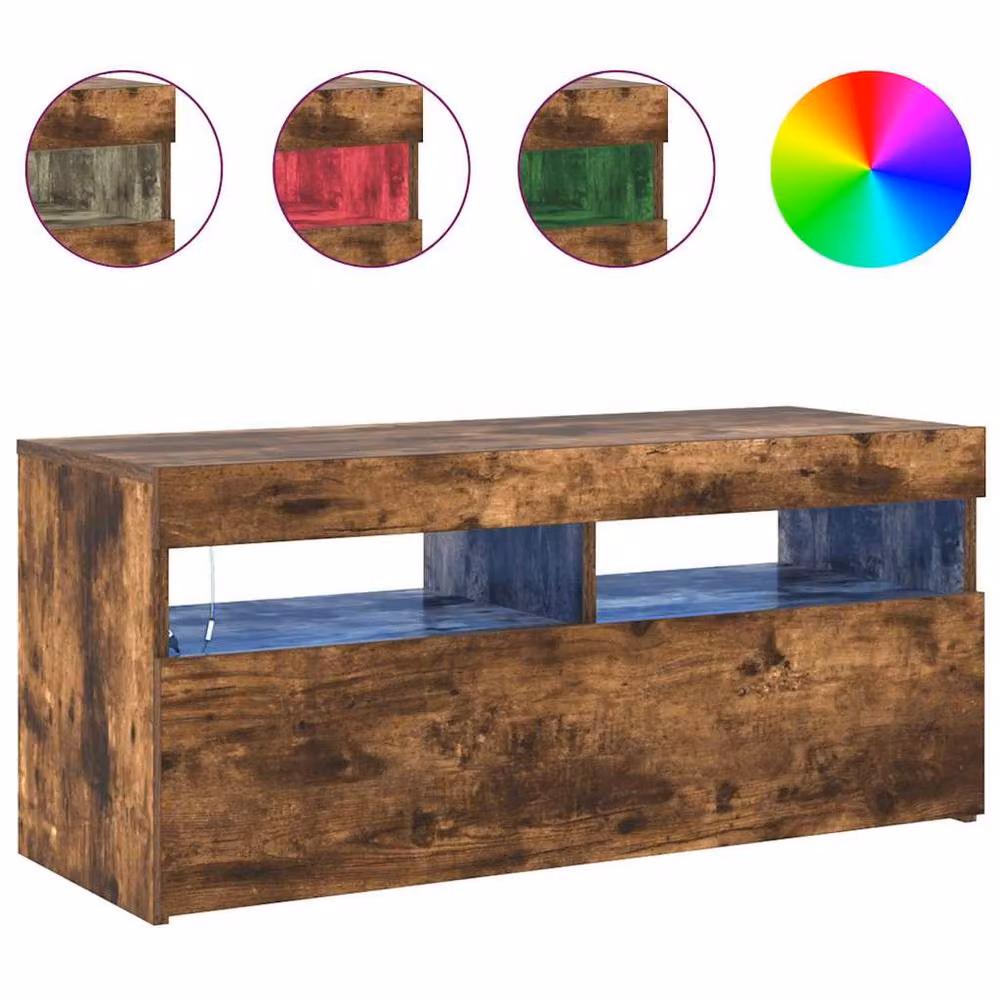 Berkfield Home Modern TV Cabinet with LED Lights in Smoked Oak Brown, W/D/H: 90 x 35 x 40 cm – 5