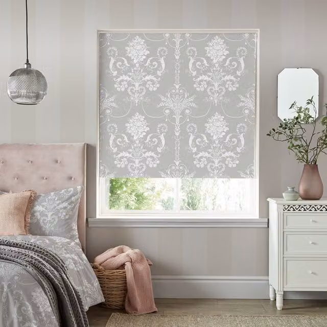 Laura Ashley Josette Thermal Blackout Ready Made Roller Blind in Steel Grey Floral Polyester