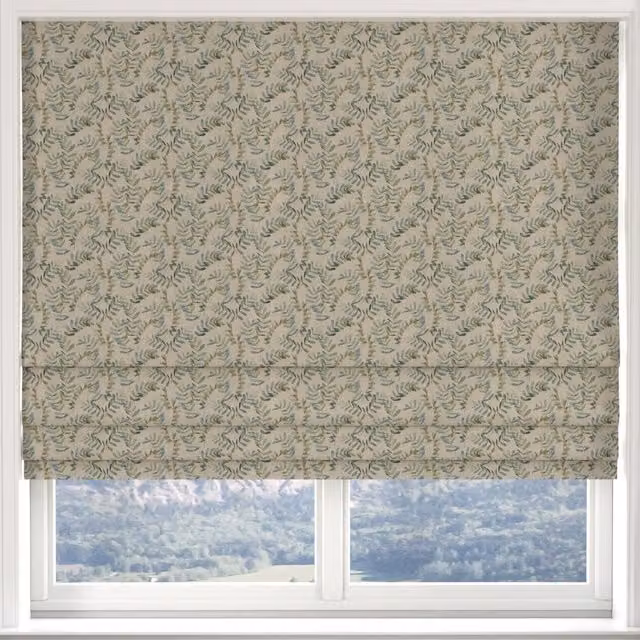 Ante Decor Lamina Made to Measure Blackout Roman Blind in Blue and Beige Floral Design