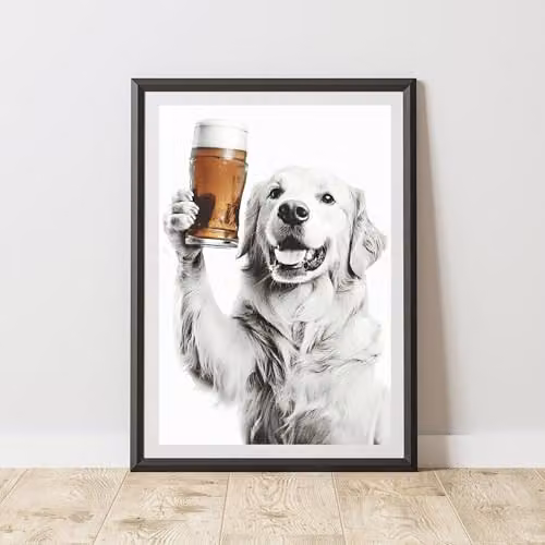 60 SECOND MAKEOVER Funny Golden Retriever Drinking Beer Paper Poster, A4