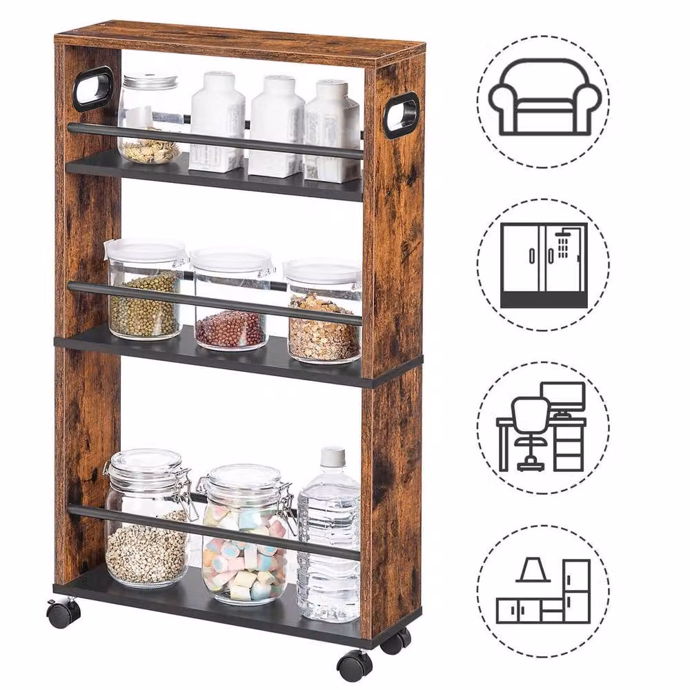 NESTLUNE Slide Out Kitchen Storage Utility Rolling Cart Trolley in Brown – 3