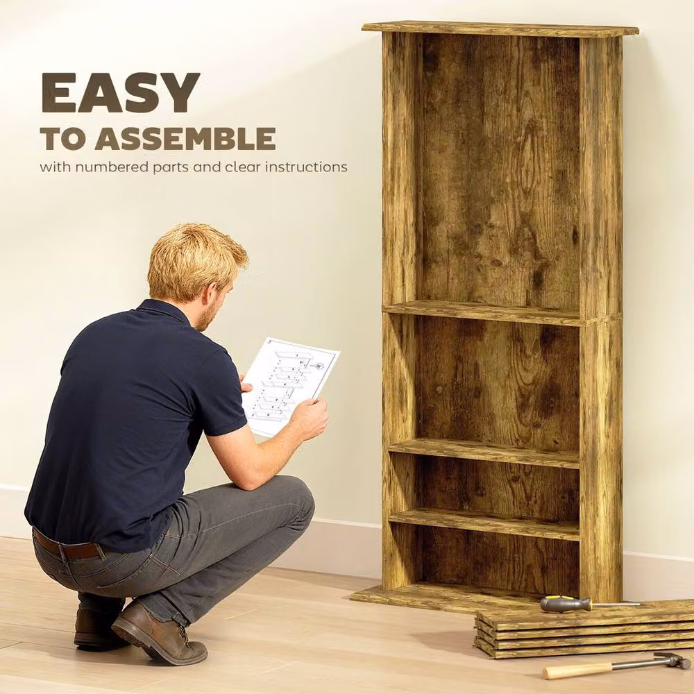 EONLION Brown Rustic Storage Unit with Adjustable Shelves and Media Compartments – 4
