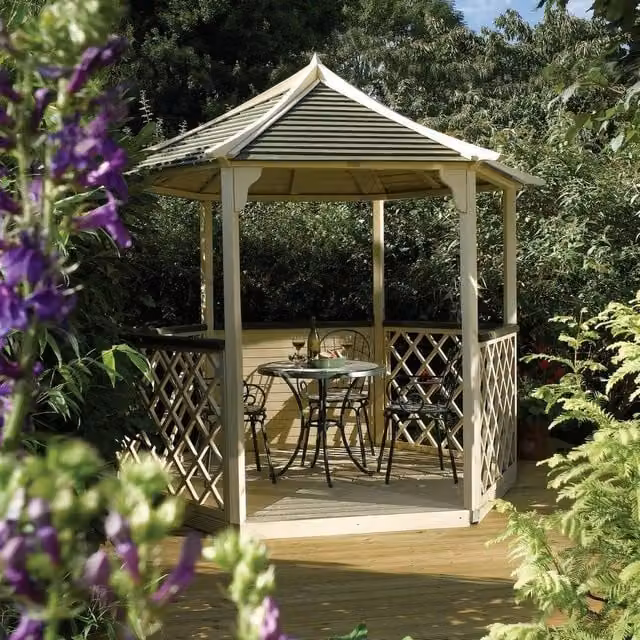 Rowlinsons Gainsborough Brown Wood Gazebo, W: 300 cm, D: 260 cm, H: 270 cm – 1