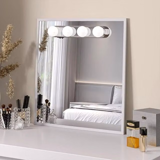 Living and Home Portable Cordless LED Makeup Mirror with 4 Adjustable Bulbs in Silver – 1