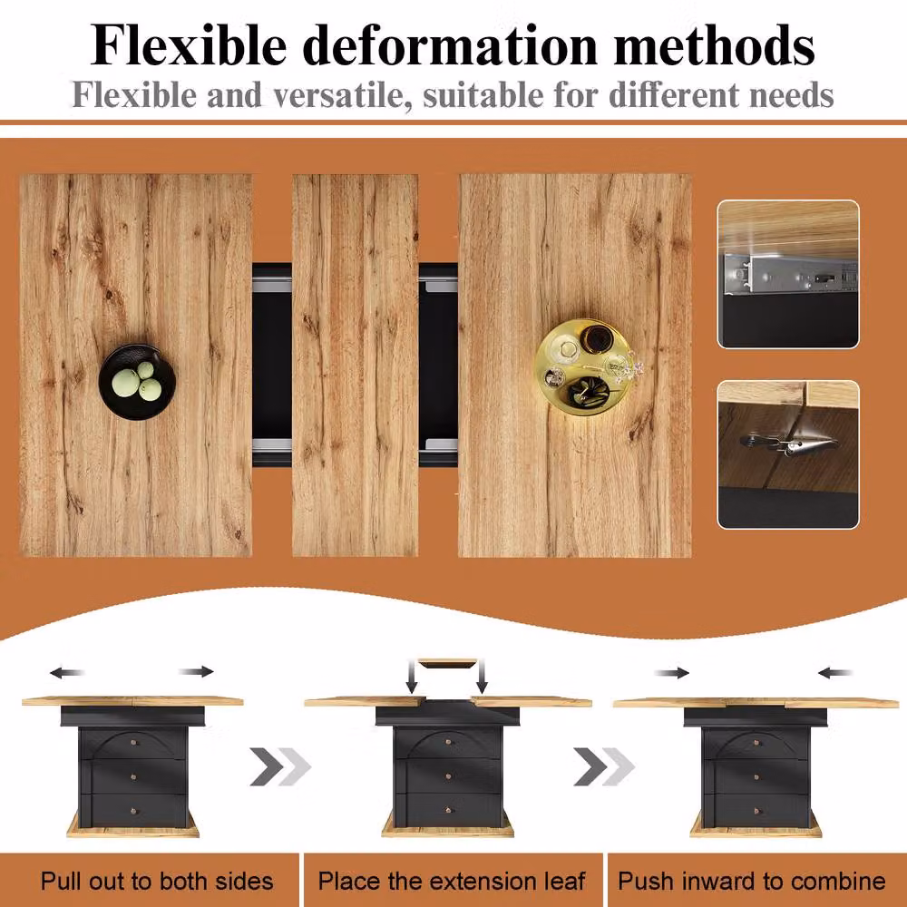 Rolipo Black Extendable Rectangular Dining Table with Butterfly Leaf, W/D/H: 110 x 75 x 75 cm (Extends to 140 cm) – 7