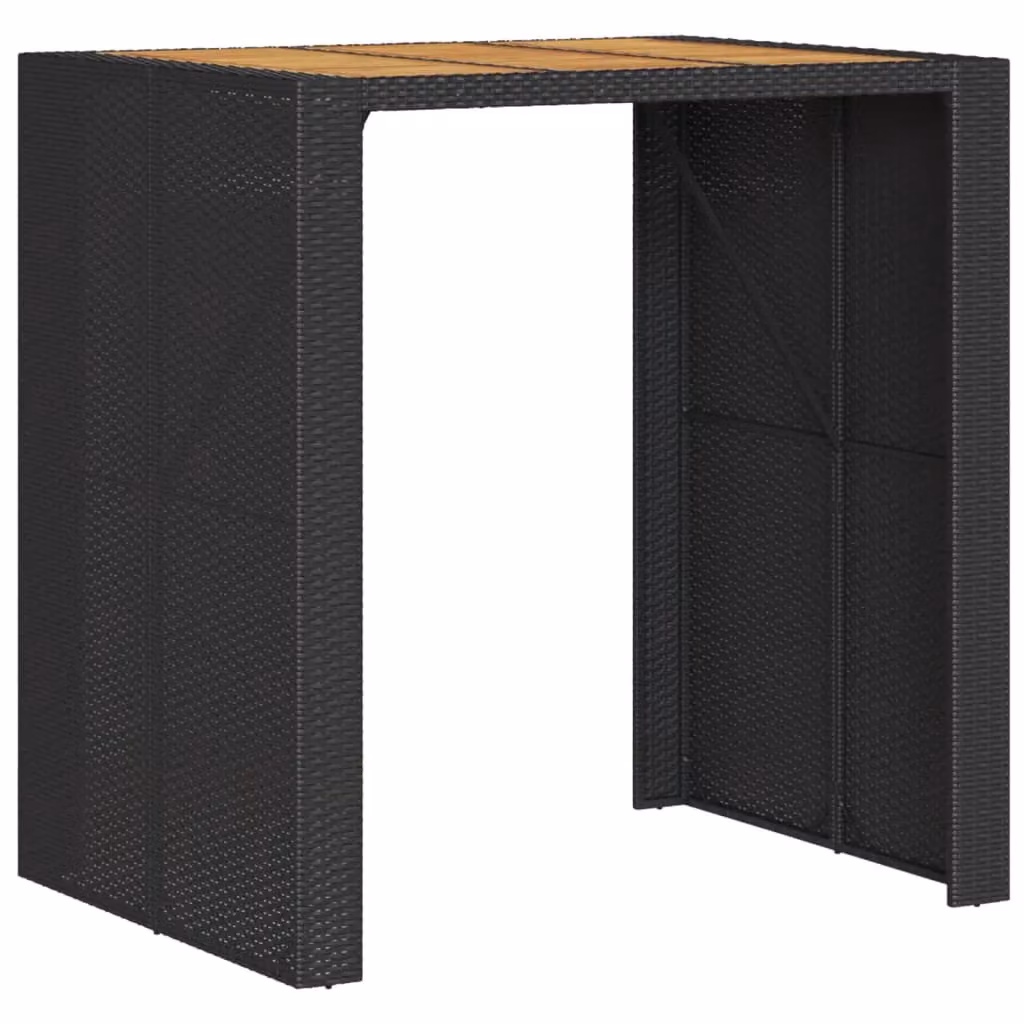 Berkfield Home Garden Bar Table with Black Poly Rattan and Acacia Wood Top, W/D/H: 105 x 80 x 110 cm – 2