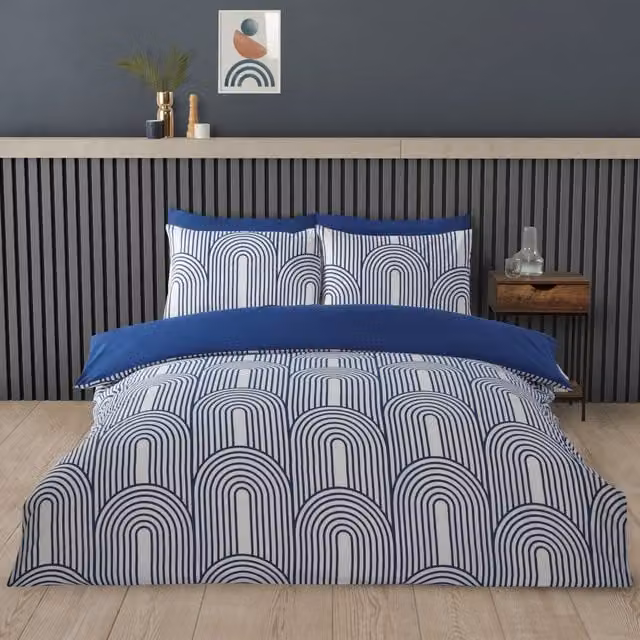 Rapport Home Arches Geometric Polycotton Duvet Set with Pillowcase, Blue, W/D/H: 135 x 200 cm and 50 x 75 cm