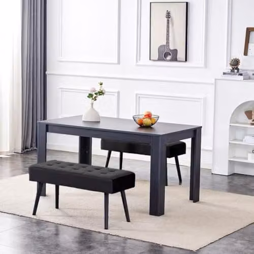 Kosy Koala Modern Geometric Dining Set with Rectangular Table and Benches in Grey and Black