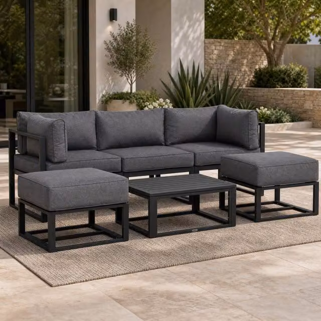 STILVORA 6-Piece Modern Sofa Set with Aluminium Frame in Grey