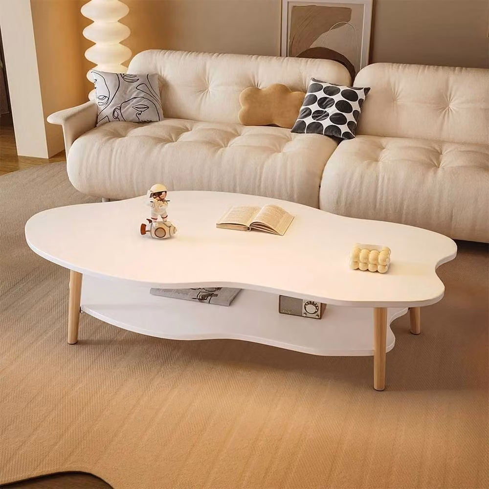 Kelvenix 2-Layer Modern Coffee Table with Storage Shelf in White – 2