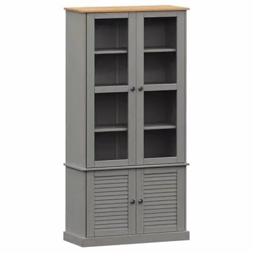 vidaXL VIGO Glass Display Cabinet in Grey Solid Pine Wood, W/D/H: 85 x 35 x 170 cm – 1