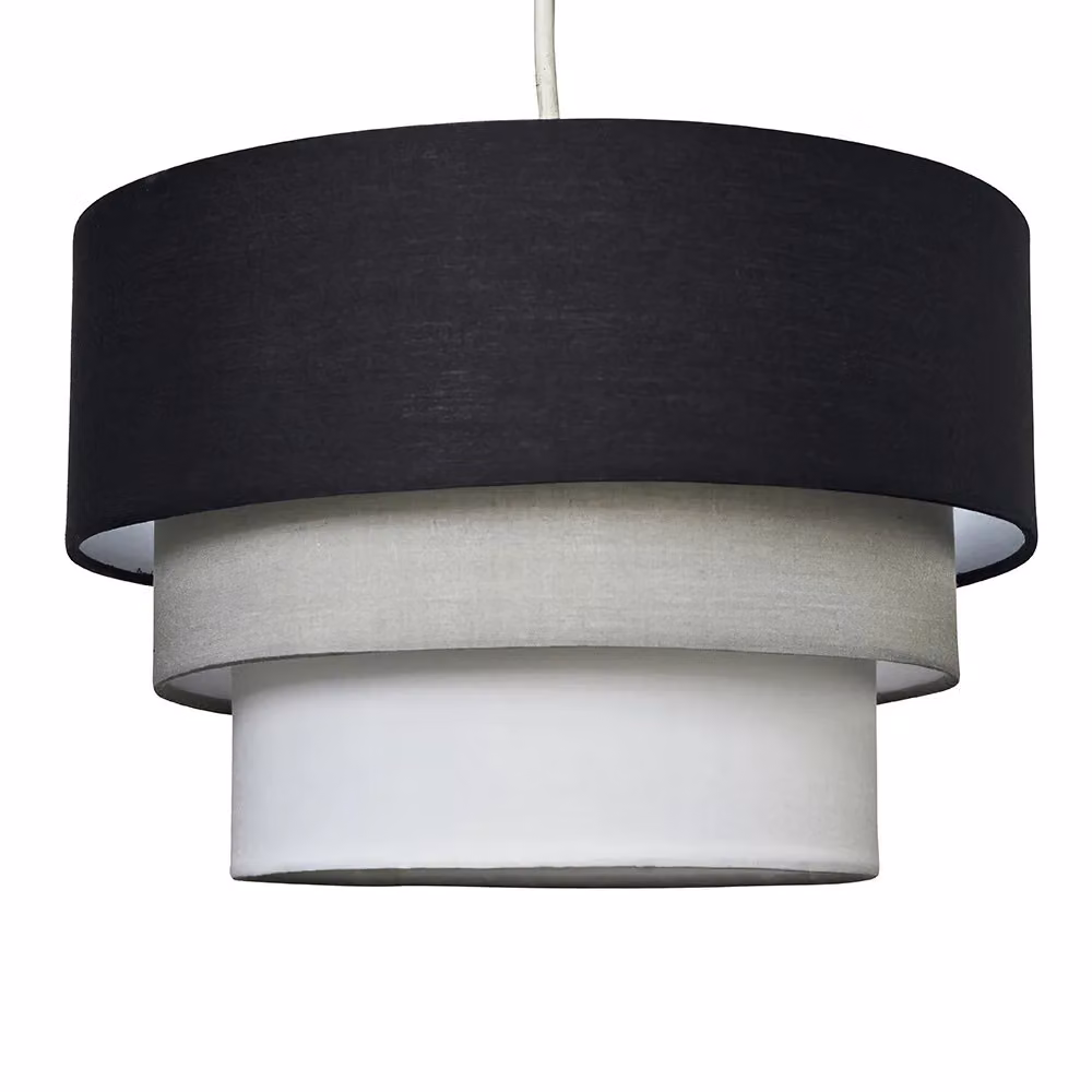 MiniSun Set of 2 Round Modern 3 Tier Fabric Ceiling Pendant Light Shades in Black, Grey and White, Shade Width: 30 cm – 7